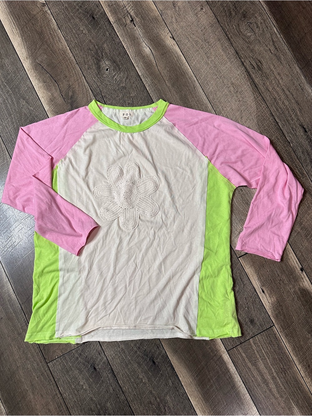 POL Color Block Flower Long Sleeve Top